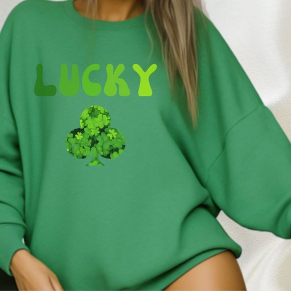 Shamrock Lucky Saint Patric's Day College Sweatshirt Green Sweater Clover - Picture 10 of 11